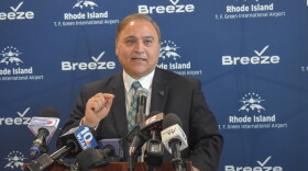 Rhode Island Airport Corporation CEO Iftikhar Ahmad speaks at a March 2023 press conference for the opening of Breeze Airway’s new base of operations at Rhode Island T.F. Green International Airport.
