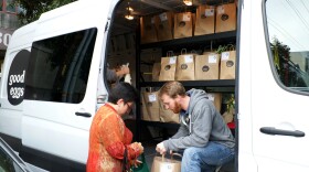 Employees of Good Eggs deliver produce, meat and other local foods from producers in the Bay Area of California.