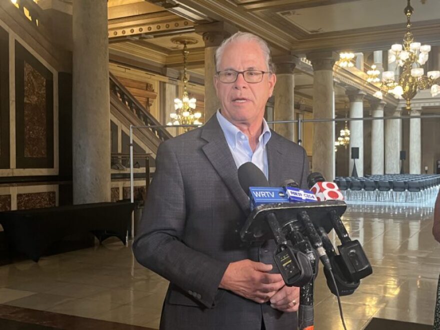 Indiana Gov. Mike Braun weighed in on immigration arrest data during a Statehouse scrum on July 24, 2025.