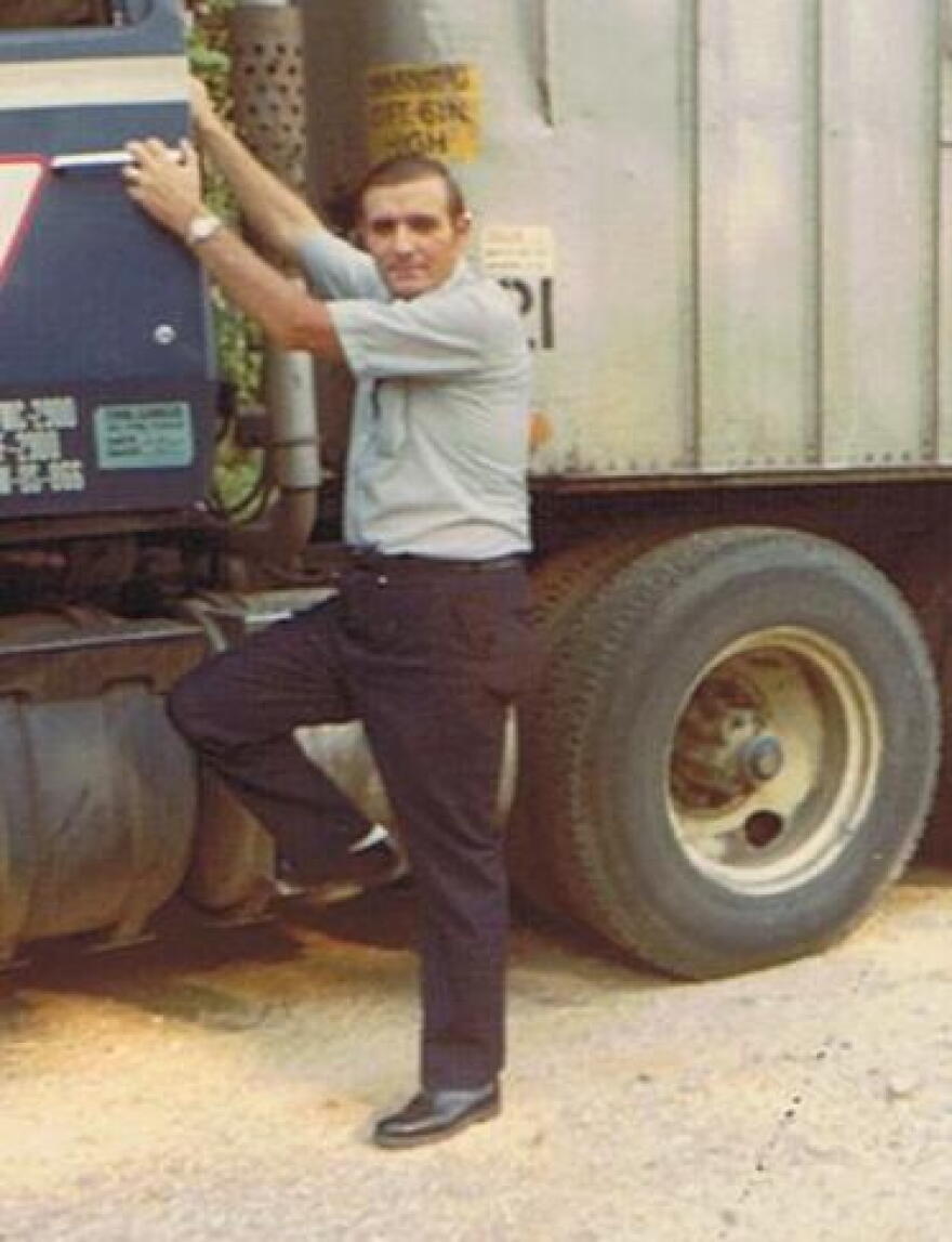 Russell Thompson outside his rig in 1970.