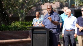 Mayoral candidate Daryl Parks speaks at a press conference outside Tallahassee City Hall on July 27, criticizing a Facebook post containing opposition research that was published by a misleading account and later linked to former Jeremy Matlow campaign manager Kristellys Estanga.