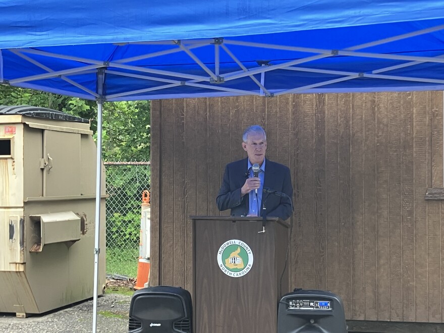 N.C. Department of Environmental Quality Secretary Reid Wilson speaks during a visit to a recycling center in Old Fort on Tuesday, June 2, 2026.