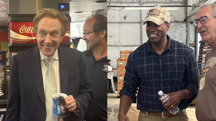 Businessman Perry Johnson (right) and Congressman John James (right) barnstormed across the state on Tuesday July 30, 2026 to make their final pitch to GOP voters with less than a week to go before the gubernatorial primary.