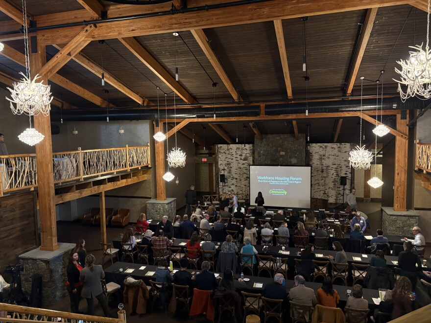 Community leaders and business owners meeting at the Adirondack Community Foundation announcement of state grants for workfroce housing developments