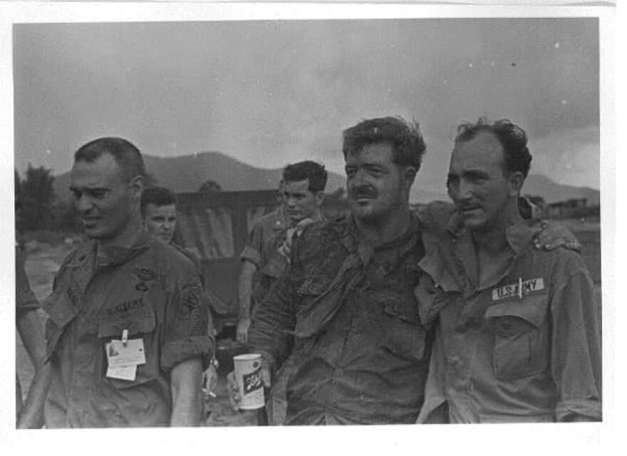 Capt. Eugene C. McCarley (center), commander of B-company, and other members of Sgt. Gary M. Rose’s unit after Operation Tailwind, Sept. 14, 1970.  (Courtesy Gary M. Rose)