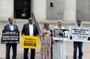 Somali-American business owners in front of the Ohio Statehouse.