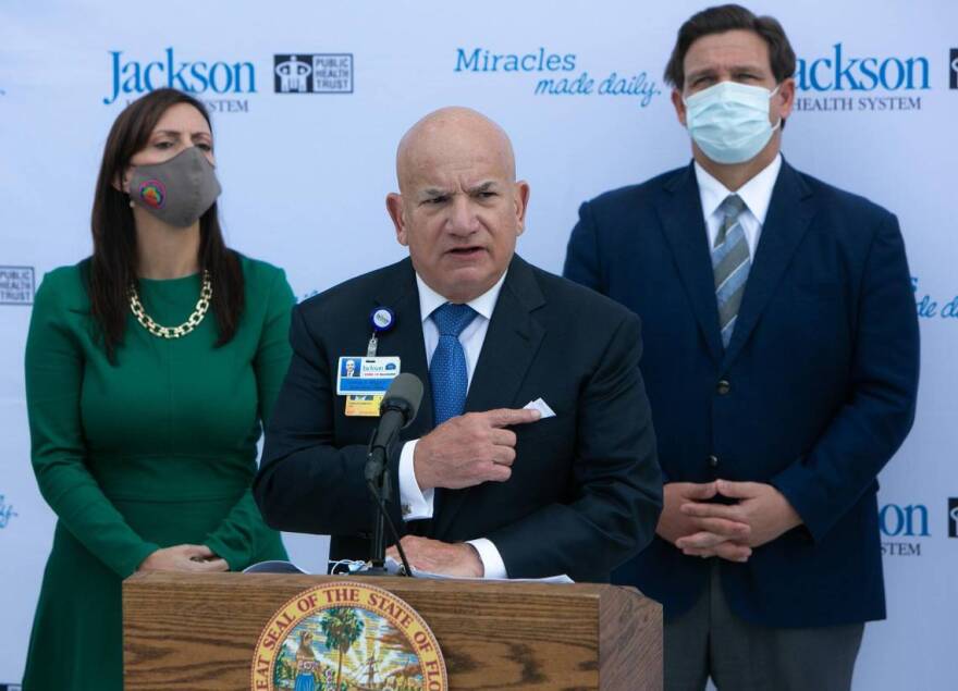 Jackson Health System Carlos Migoya speaks at a press conference January fourth.