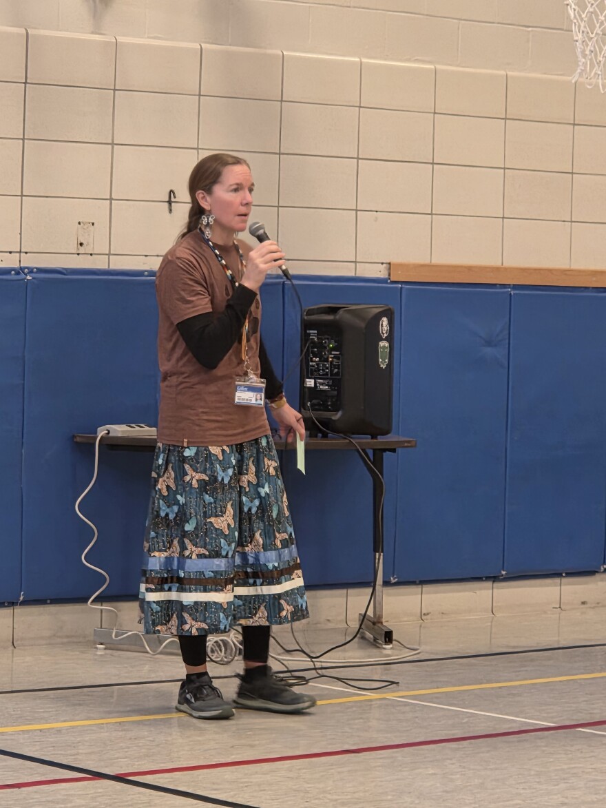 Erika Bailey Johnson, manager of Sacred Bundle's Minwaadizi Project, expresses thanks March 20, 2026, to those who assisted with acquiring the space, including donors and the realtor, Chris Hamilton of Lakes 'n' Woods Realty.