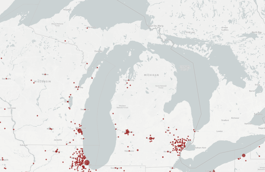 A map of cities where refugees have arrived