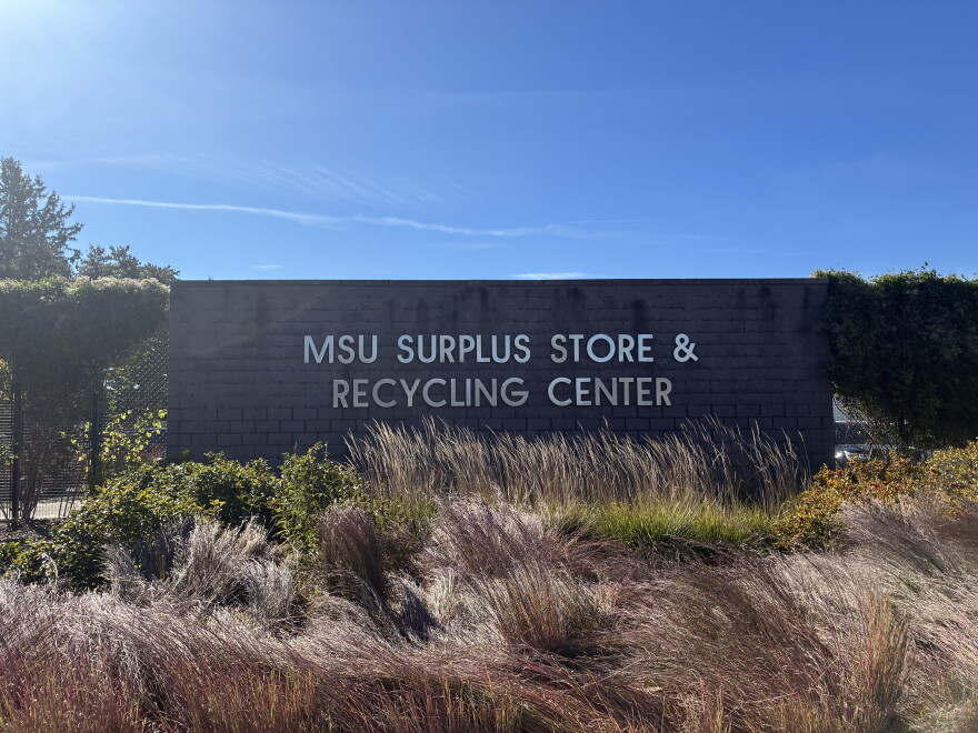 The MSU Surplus Store & Recycling Center sign.