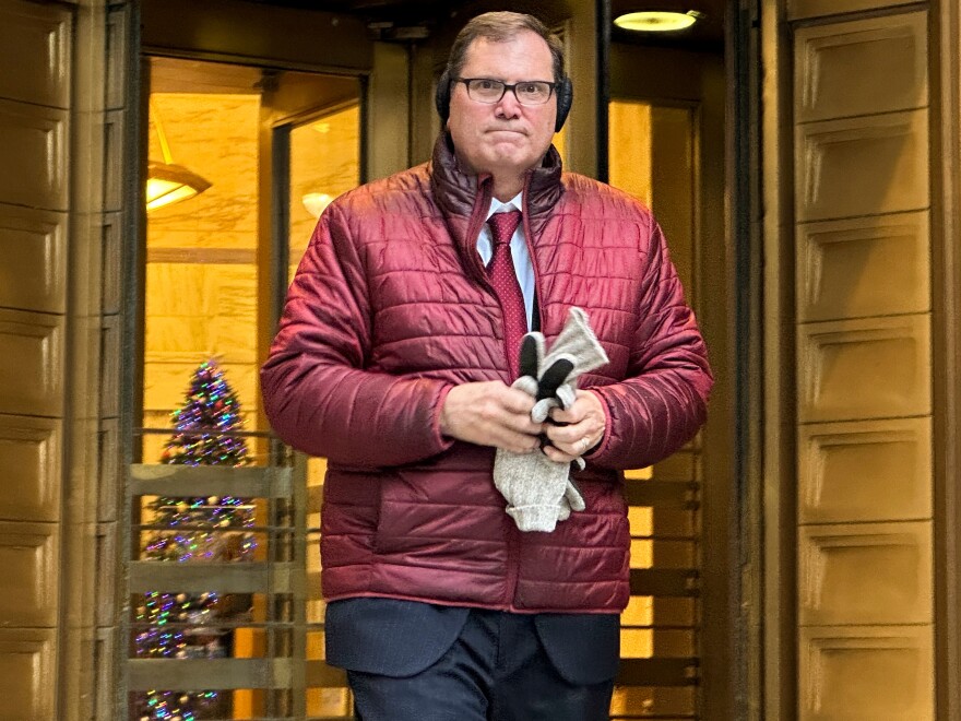 John Sarcone, acting U.S. Attorney for Northern New York, leaves Manhattan federal court in this Thursday, Dec. 4, 2025, in New York. (AP Photo/Michael Sisak, File)