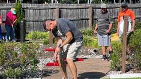 Justin Seymour practices putting ahead of the 10th Matterhorn International Pro-Am tournament on Sept. 19, 2026, at Matterhorn Mini Golf in Canton, Connecticut.