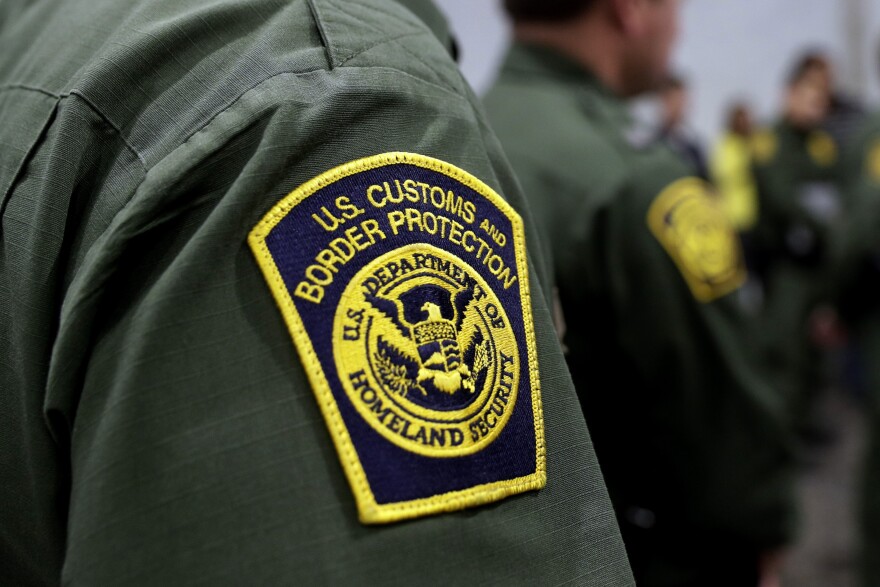 FILE - Border Patrol agents hold a news conference prior to a media tour of a new U.S. Customs and Border Protection temporary facility near the Donna International Bridge in Donna, Texas, May 2, 2019.