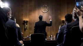 UNITED STATES - SEPTEMBER 27: Judge Brett Kavanaugh is sworn in before testifying during the Senate Judiciary Committee hearing on his nomination be an associate justice of the Supreme Court of the United States, focusing on allegations of sexual assault by Kavanaugh against Christine Blasey Ford in the early 1980s. (Photo By Tom Williams/CQ Roll Call/POOL)