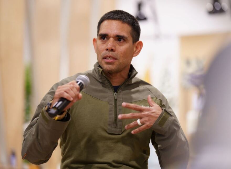 Mike Mojica, founder of Outdoor Element, speaking during the Path Ahead Ventures Panel at Outdoor Retailer Summer Market in the Colorado Convention Center in Denver on June 9.