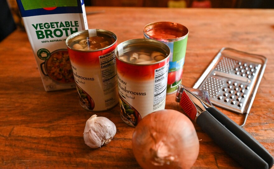 Ingredients for Russian Christmas Eve mushroom soup.