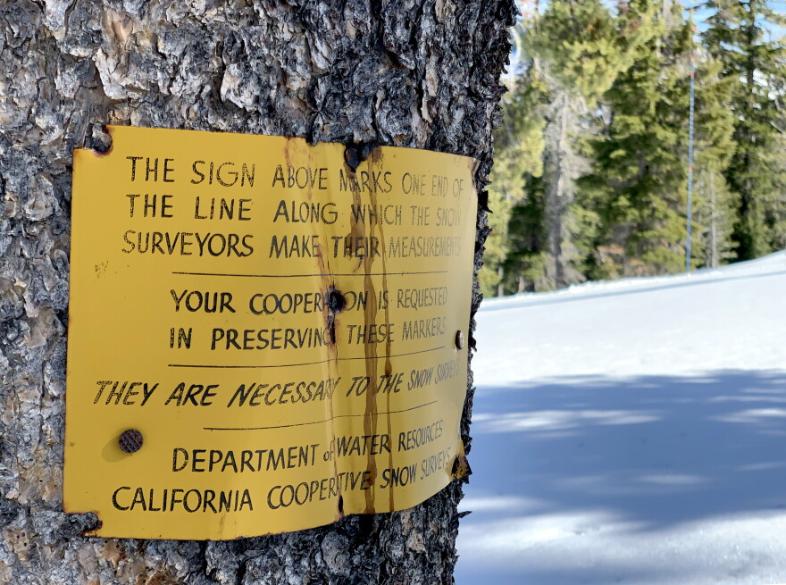  A California Department of Water Resources snow survey course marker.