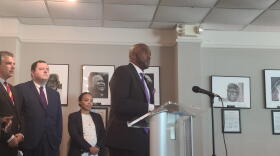 Attorney Damario Solomon-Simmons at a press conference at the Greenwood Cultural Center on July 2, 2024.