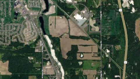 An aerial shot of the location of a potential data center in Delhi Township.
