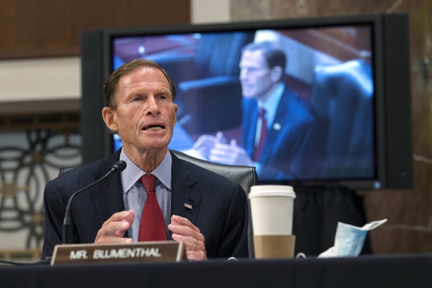 Sen. Richard Blumenthal, D-Conn., speaks during a Senate Judiciary Committee oversight hearing on Capitol Hill in Washington, Wednesday, Aug. 5, 2020.