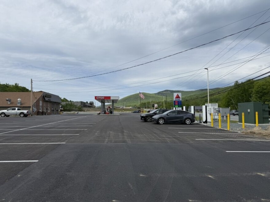 Tesla charging stations on Main Street in Gorham, August 2026.