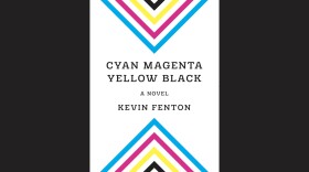 Cover for "Cyan Magenta Yellow Black" a novel by Kevin Fenton; white background with angled lines of the four title colors 