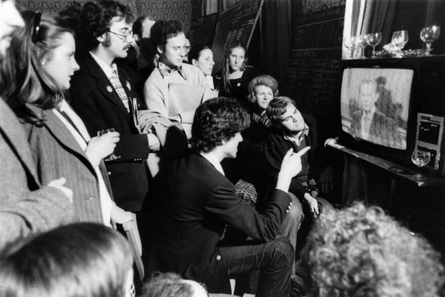 American supporters of the Democratic Party watch television and wait for the result of the 1976 presidential elections in which Jimmy Carter beat Gerald Ford.