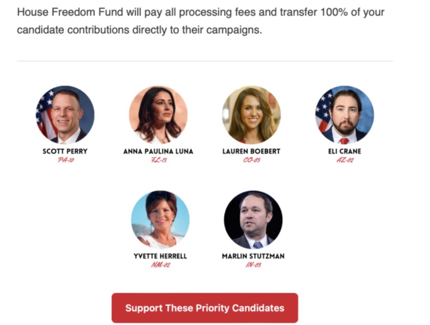 The House Freedom Fund PAC is raising money for several candidates, including U.S. Rep. Lauren Boebert, R-Garfield County. This is a screenshot of a recent email from the group.