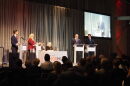 Four candidates for Indiana Secretary of State squared off on Aug; 26, 2026 in downtown Indianapolis. From left to right, Max Engling, Lauri Shillings, moderators Dan Spehler and Lesley Weidenbener, Greg Ballard and Beau Bayh.
