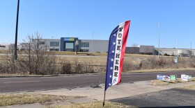 A voting banner outside the Peoria County Election Commission in March 2020.