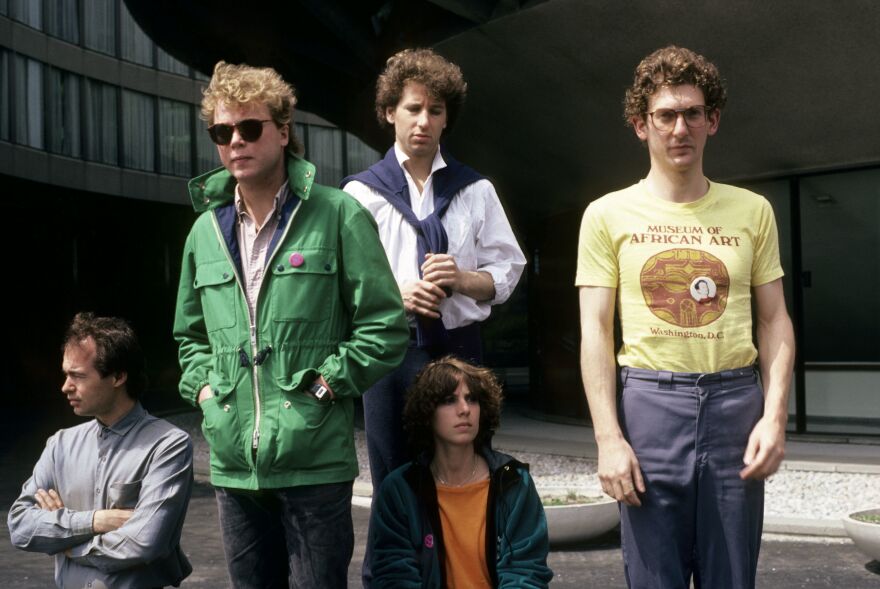 Robert with Urban Verbs in 1980. Left to right: Robin Rose, Danny Frankel, Robert Goldstein, Linda France, Roddy Frantz.