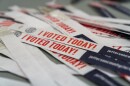 Wristbands proclaiming "I Voted Today!" await voters at Fairdale High School.