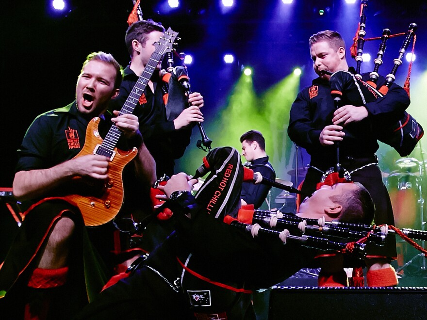 Close, but not quite: Red Hot Chilli Pipers perform live.