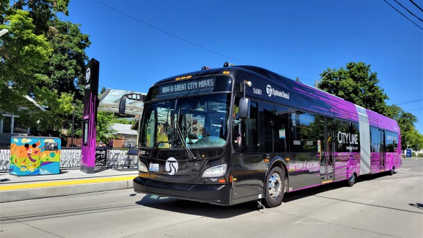 A zero emissions CityLine bus at the formal launch of the new rapid transit line on July 18,2023.