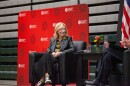 Historian Doris Kearns Goodwin sits in chair and smiles