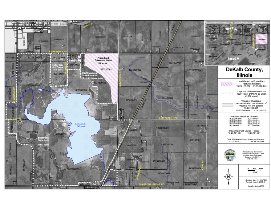 A map of the 130 acres of land the Prairie Band purchased in DeKalb County that now makes up the tribe’s federally recognized reservation.