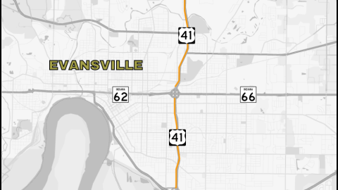 The stretch of U.S. 41 in Evansville that will be restricted at times for shoulder work though Mar. 13