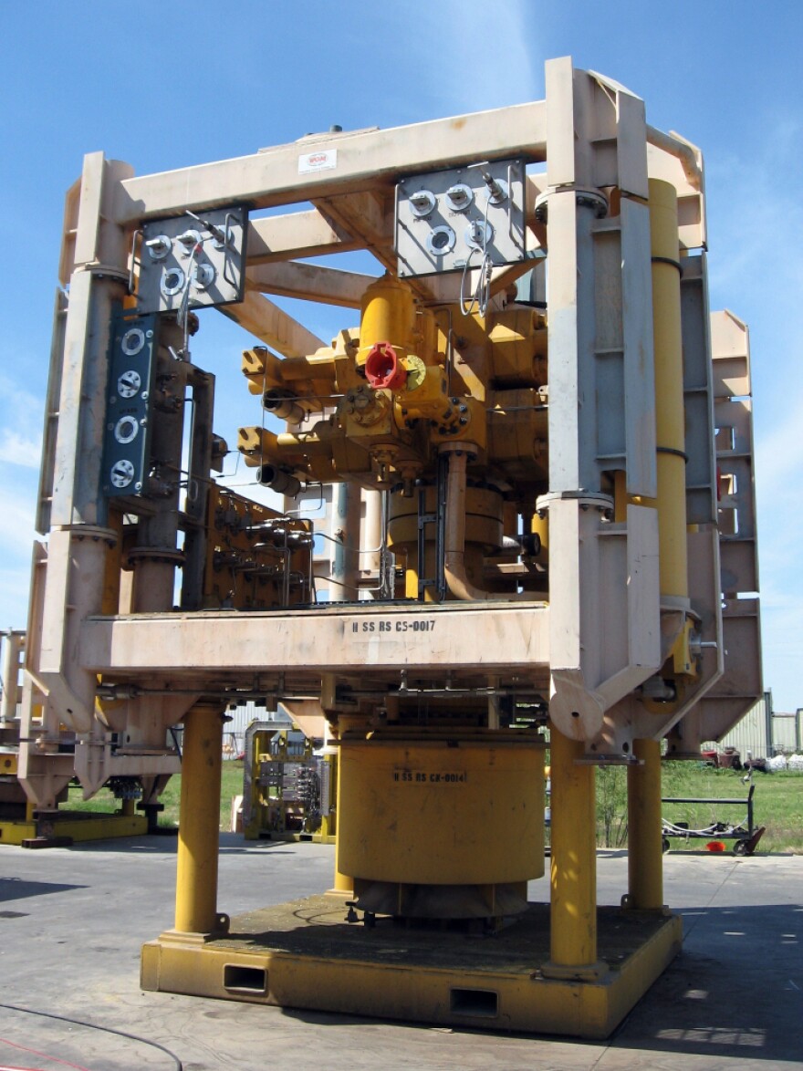The Helix Well Containment Group's capping stack is stored in an equipment yard in Houston and can be transported by truck to a dock within hours.