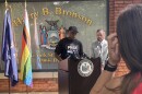 Brittan Hardges, president/founder of Next Generation Men of Transition and director of advocacy and community engagement for New Pride Agenda, speaks at a press conference on Monday.