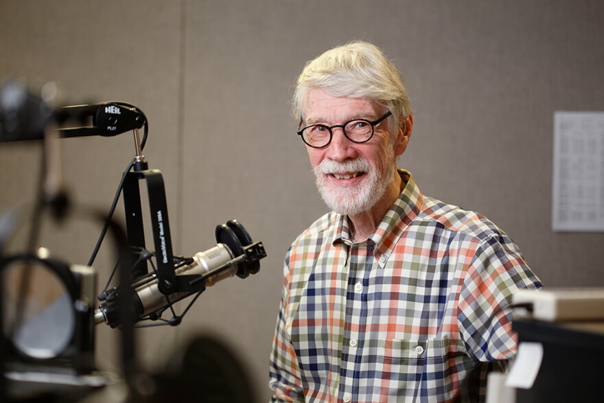 Portrait of George Walker, radio host for WFIU 103.7FM, in honor of his 40 year anniversary at the station, taken on Tuesday, Sept. 5, 2017.