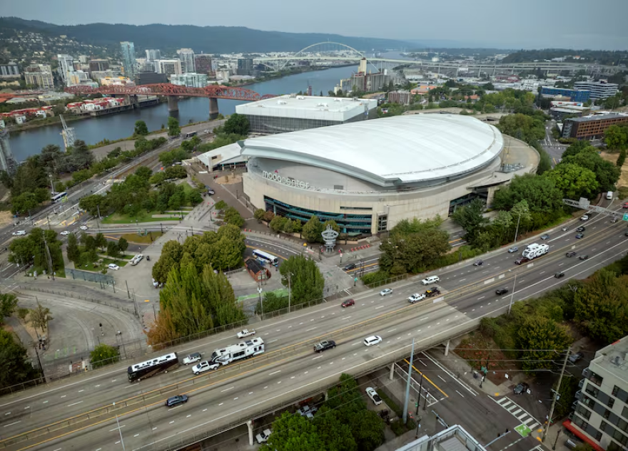 Moda Center in an aerial photo made Sept. 4, 2025.