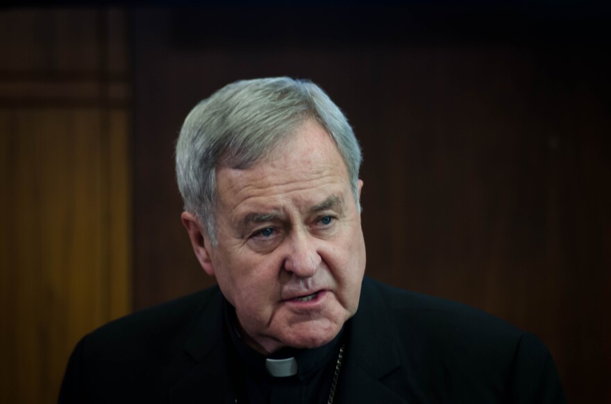 Archbishop Robert Carlson speaks during a press conference on August 23, 2018. Carlson invited Attorney General Josh Hawley to review allegations of clergy sex abuse.