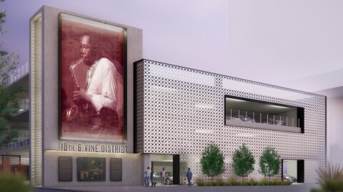 An artist’s rendering shows what a signature artwork might look like for the new 18th & Lydia Parking Garage in the historic 18th & Vine District.
