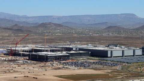 Construction equipment looms over the Taiwan Semiconductor Manufacturing Company (TSMC) plant in Phoenix on March 26, 2026.