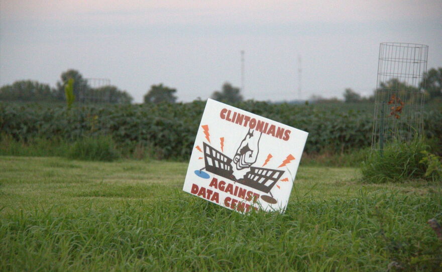 Some residents of Clinton have put yard signs up opposing data centers in Clinton. This one is near the proposed site for the QTS 10 building hyperscale center.