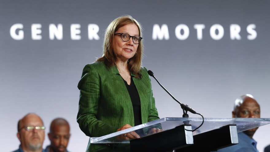 General Motors CEO Mary Barra speaks during the opening of contract talks with the United Auto Workers on July 16, 2019, in Detroit.