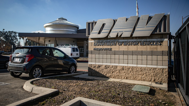 Department of Motor Vehicles parking lot in central Fresno on Dec. 13, 2022.