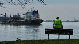 Ships are docked at Patapsco River after the cargo ship Dali ran into and collapsed the Francis Scott Key Bridge in Baltimore, Maryland.