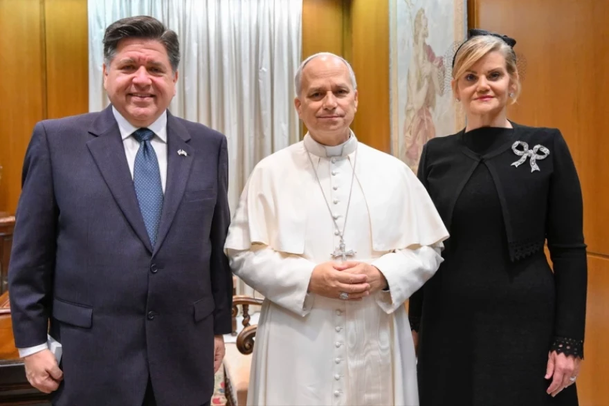 Gov. JB Pritzker and First Lady MK Pritzker during their visit with Pope Leo XIV in Rome Nov. 19.