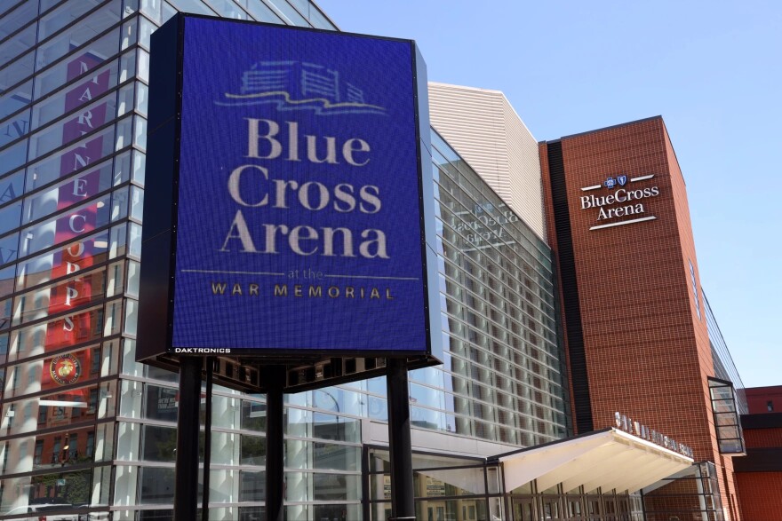 Blue Cross Arena at the Community War Memorial is located at Exchange Boulevard and Broad Street.